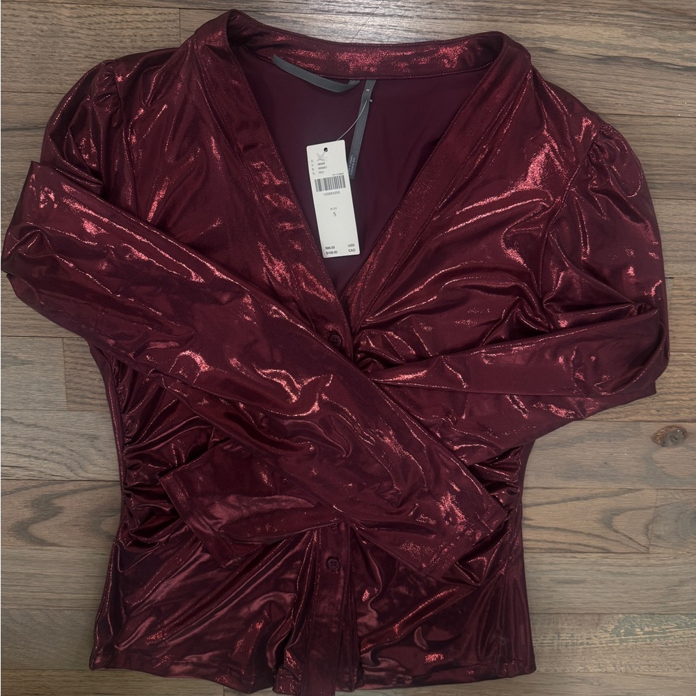 NWT Anthropologie Metallic Burgundy Blouse